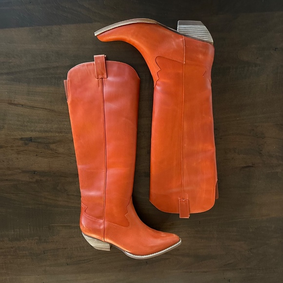 Jeffrey Campbell Calvera Knee-High Boot Cowboy Western in Orange Sanded Sz 8.5 - Picture 2 of 4